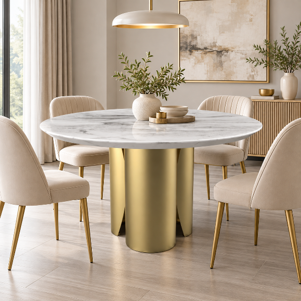 Hence Metal Base Gold Round Dining Table