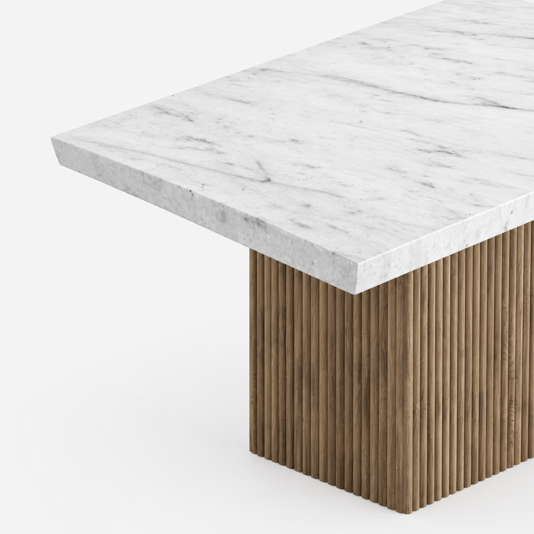 Fluk Wooden Dining Table With Marble Top - Grey/ White