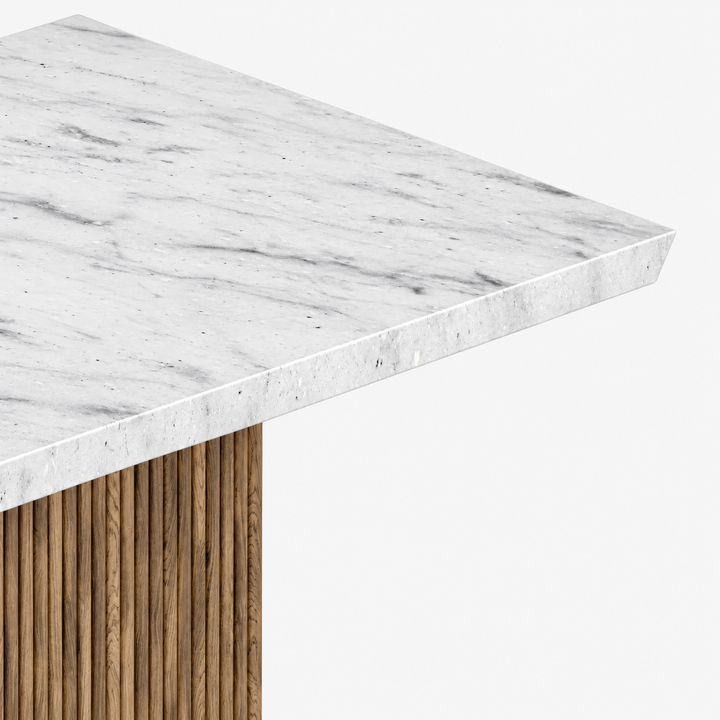 Fluk Wooden Dining Table With Marble Top - Grey/ White