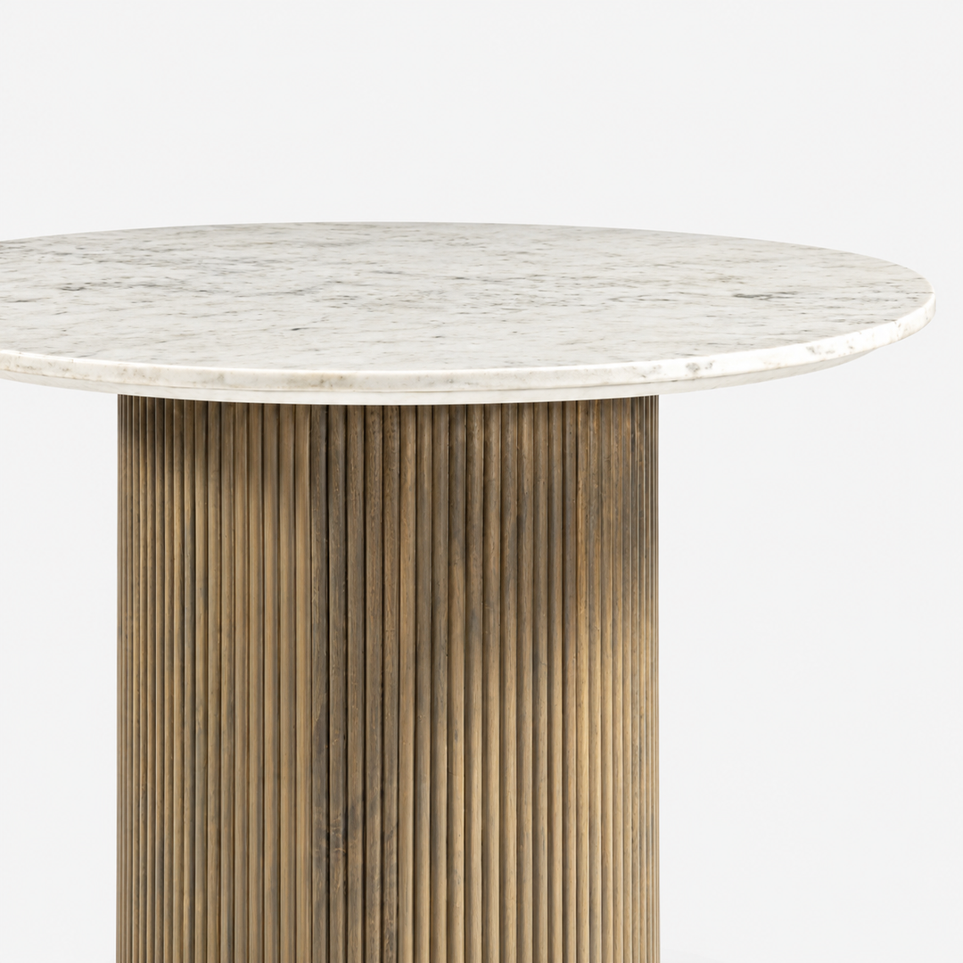 Rein Wooden Dining Table With Marble Top - Grey/White