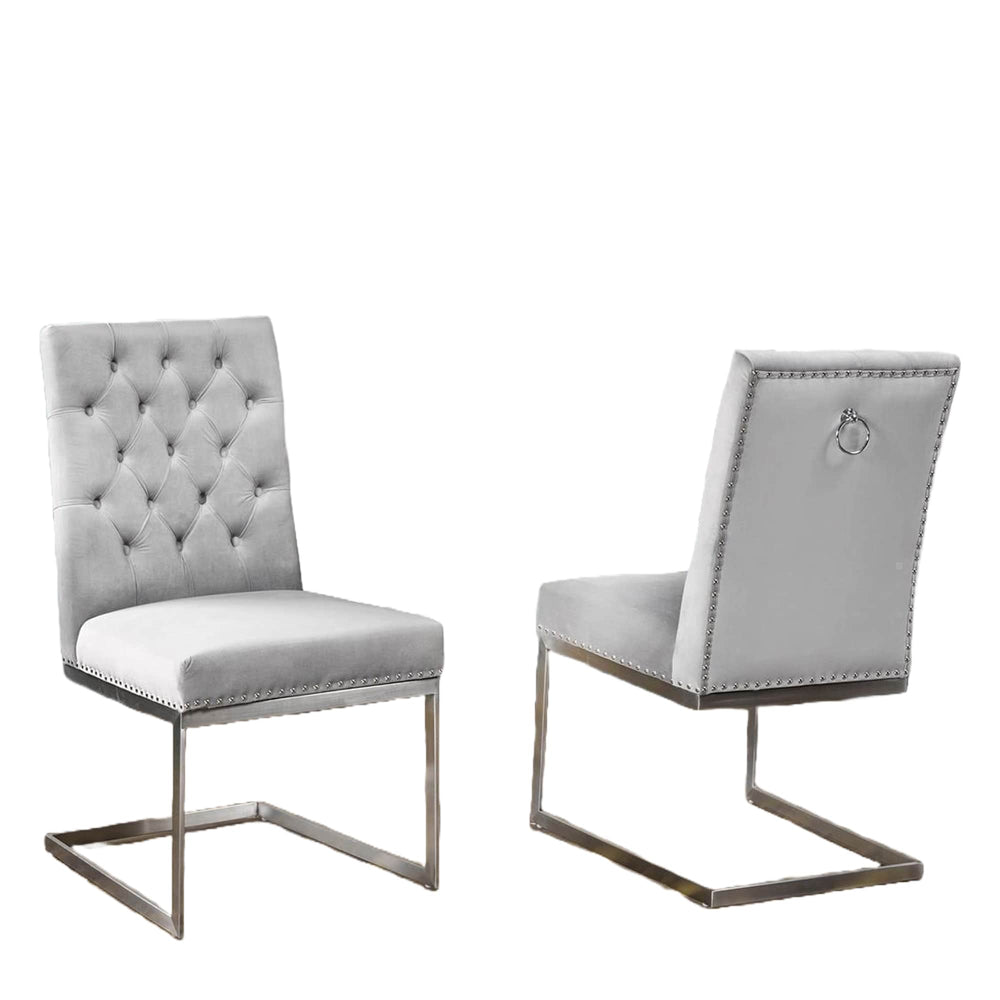 Megan Tufted Velvet Chair in Grey Luxury and Comfort in Every Detail (Set of 2)