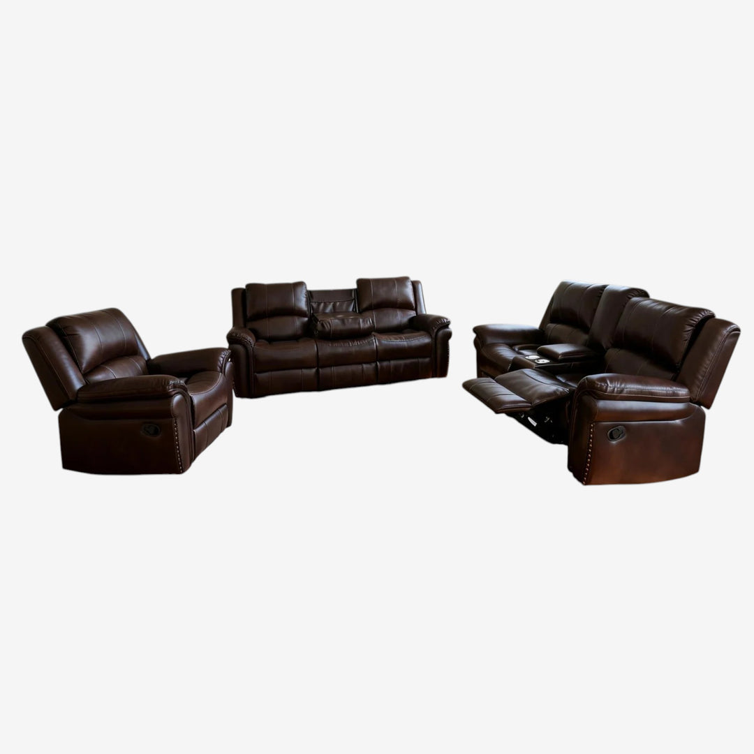 Alex 3-Piece Manual Recliner Set In Leathaire Upholstery - Brown