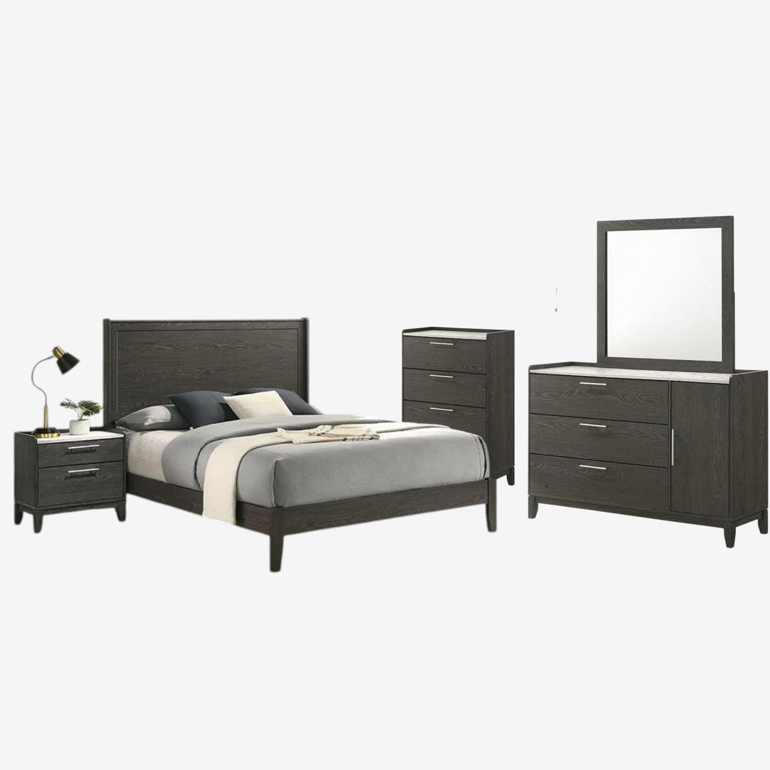 Opulent 8-Piece Bedroom Set - Dark Grey | Contemporary Style, Sturdy Construction &amp; Storage Solution