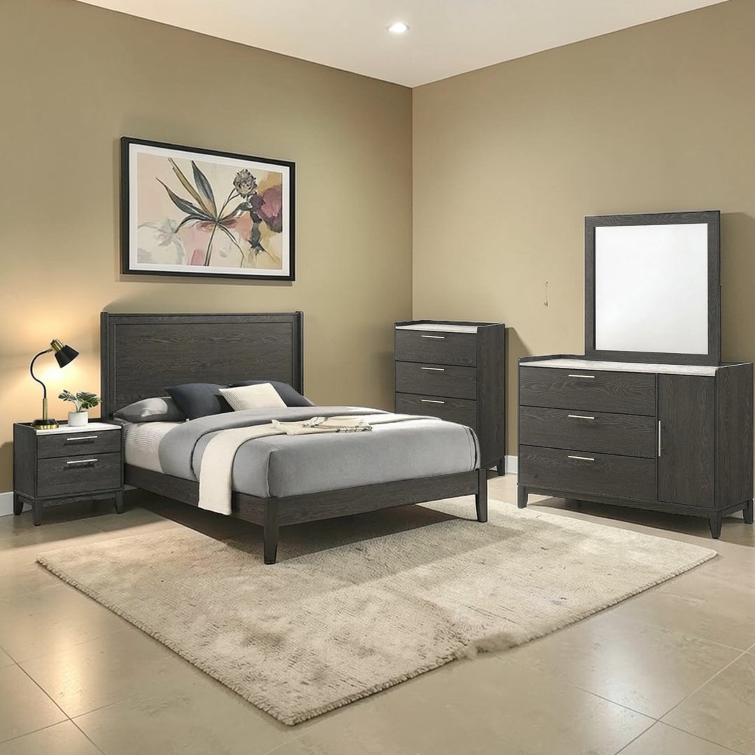 Opulent 8-Piece Bedroom Set - Dark Grey | Contemporary Style, Sturdy Construction &amp; Storage Solution