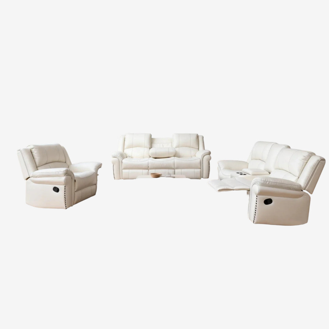 Alex 3-Piece Manual Recliner Set In Leathaire Upholstery - Beige