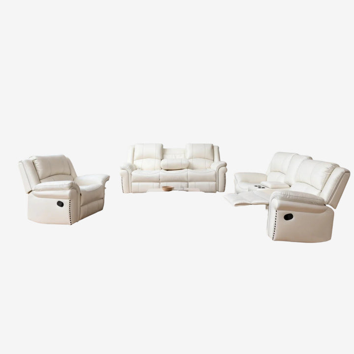 Alex 3-Piece Manual Recliner Set In Leathaire Upholstery - Beige