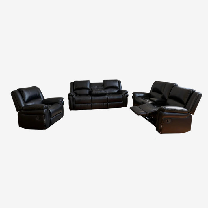 Alex 3-Piece Manual Recliner Set In Leathaire Upholstery - Black