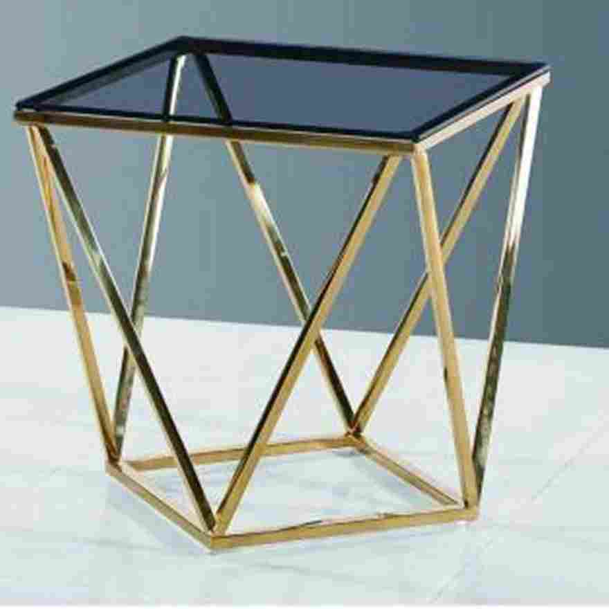 Mia End Table: Modern Elegance with Smoky Glass Top and Gold Metal Base