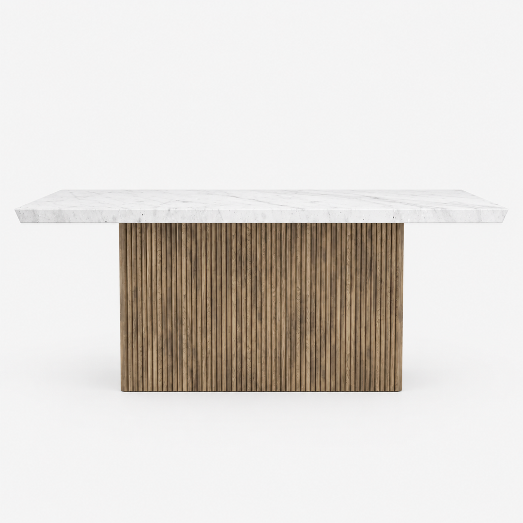 Fluk Wooden Dining Table With Marble Top - Grey/ White