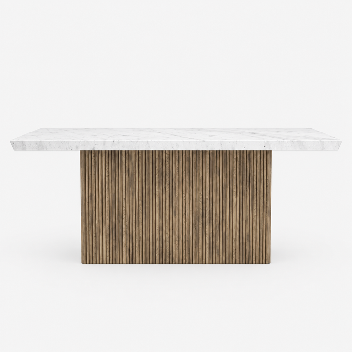 Fluk Wooden Dining Table With Marble Top - Grey/ White