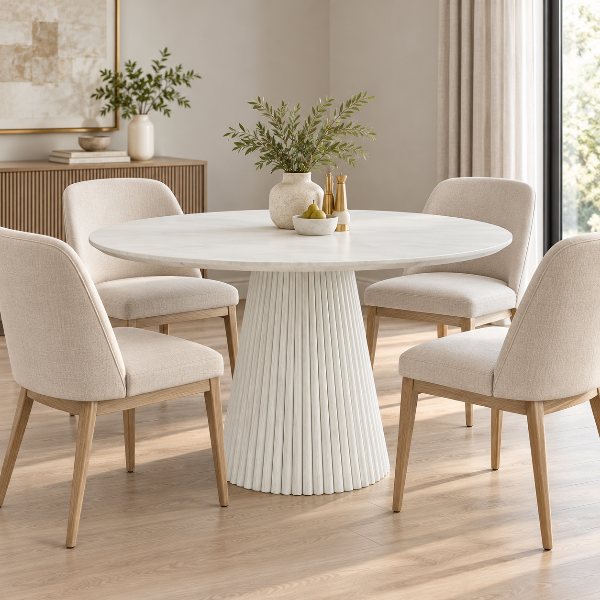 Bunit Solid Wooden White Round Dining Table