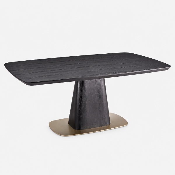Ryaan Black Wooden Dining Table With Metal Base Plate