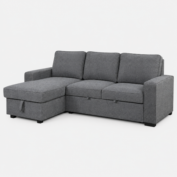Jeffa Grey Fabric Upholstered Sofa Bed With Chaise Lounge