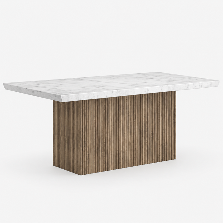 Fluk Wooden Dining Table With Marble Top - Grey/ White