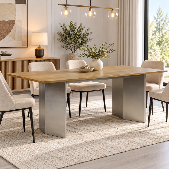 Muse Wooden Oak Dining Table With Metal Legs