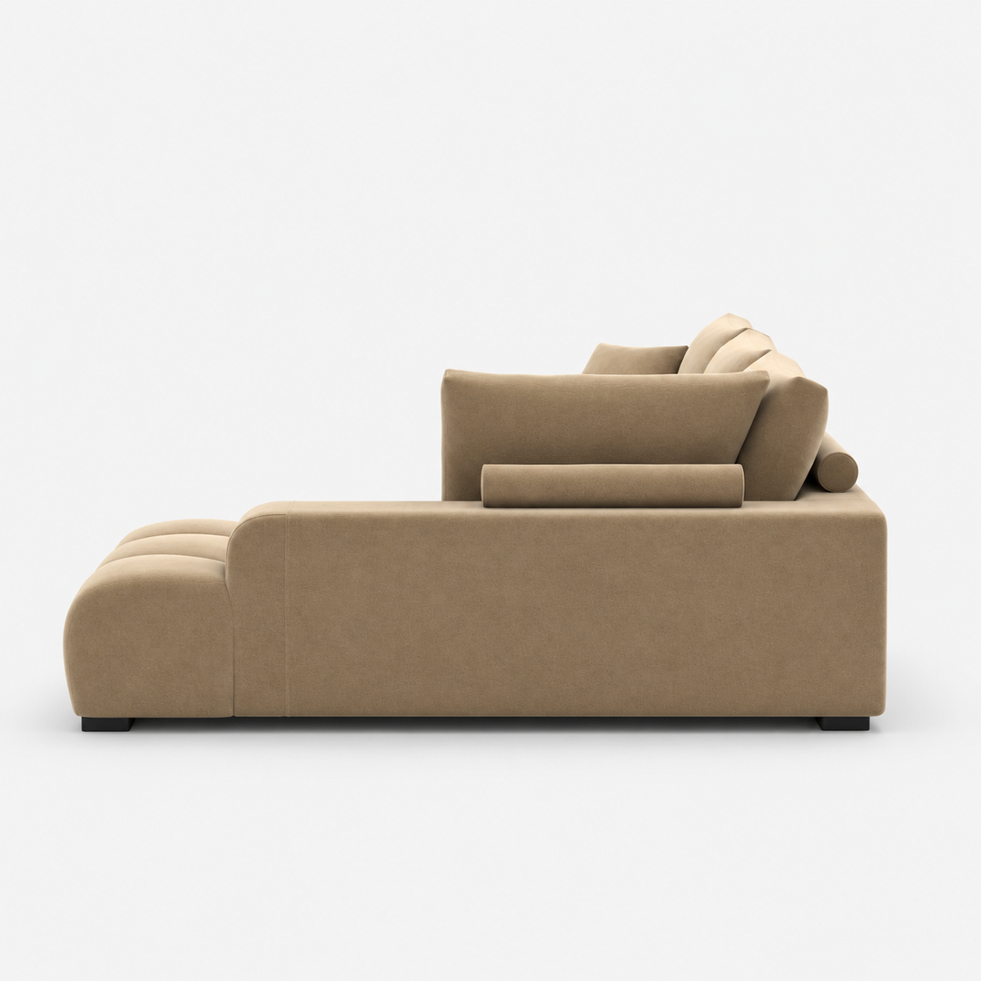 Simon Taupe L-Shaped Sectional Sofa In Fabric Upholstery | Available In RHF/ LHF Configuration
