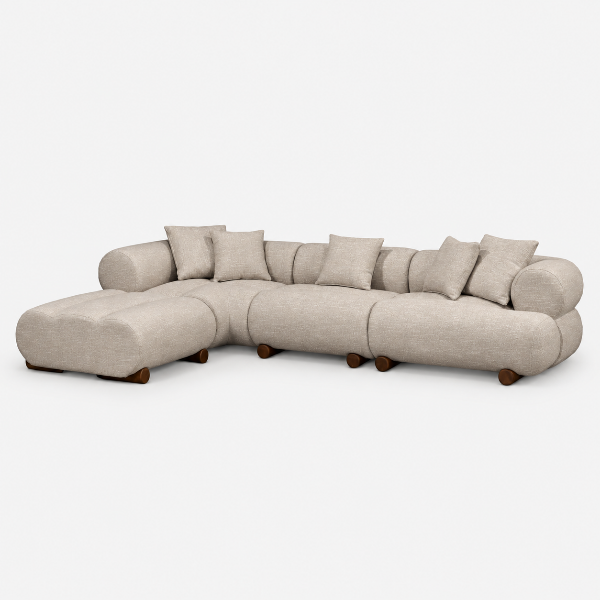 Lewis Taupe Fabric Upholstered Sectional Sofa With Chaise Lounge