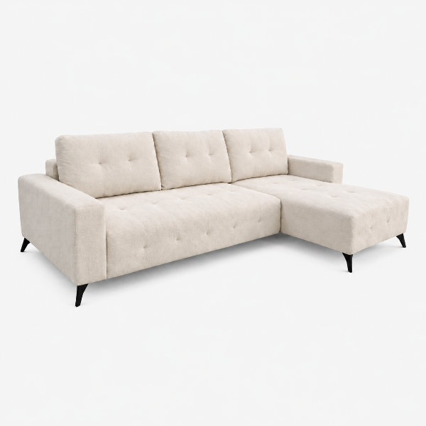 Binny Fabric Upholstered Beige Sectional Sofa Bed With Chaise Lounge | Available In RHF/ LHF Configuration