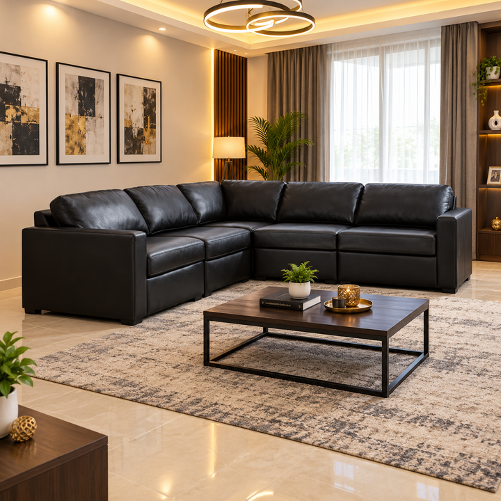 74305S6 Modmax II 5-Piece Sectional Sofa In Leather Upholstery - Black | Signature Design By Ashley
