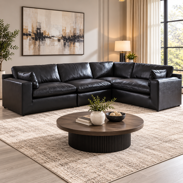 30902S3 Emilia 4-Piece Sectional Sofa In Leather Upholstery - Black | Signature Design By Ashley