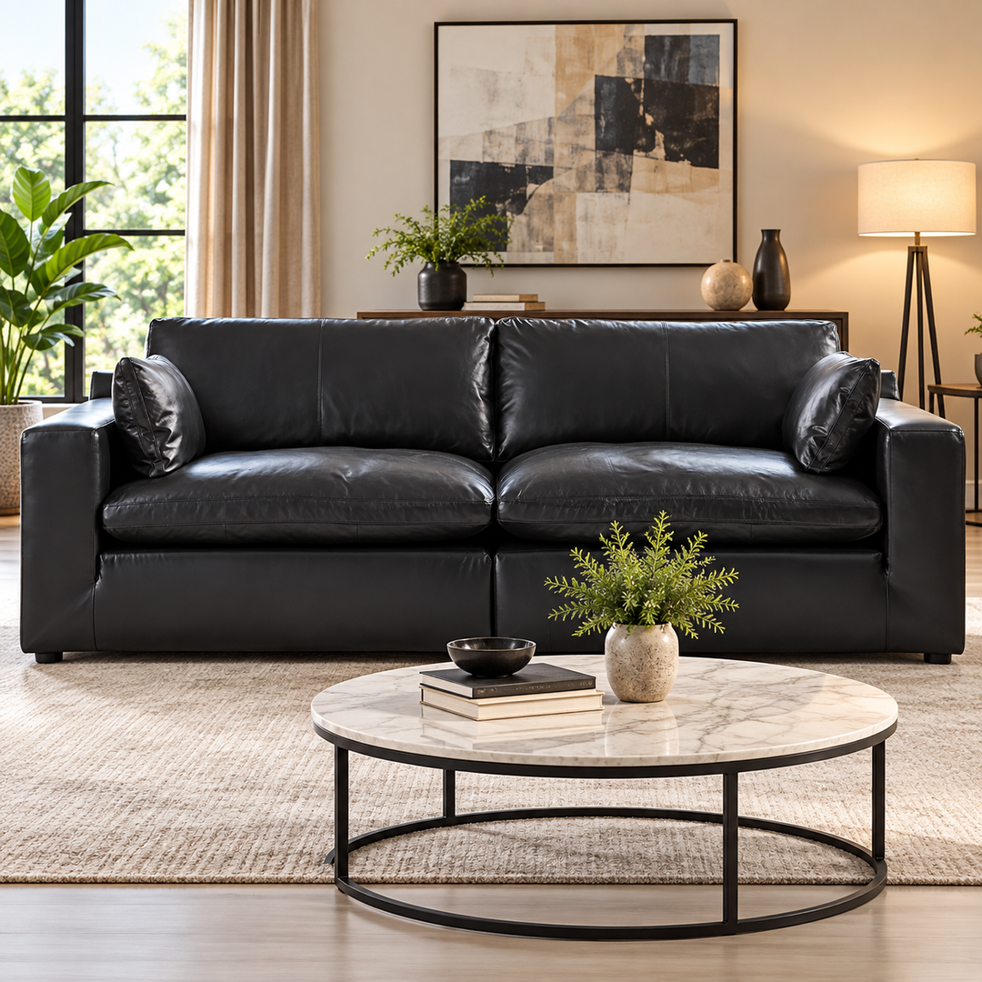 30902S1 Emilia 2-Piece Sectional Loveseat In Leather Upholstery - Black | Signature Design By Ashley