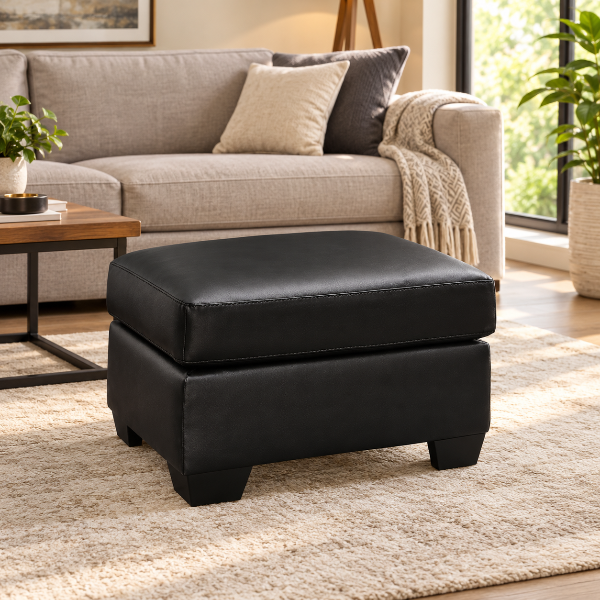 PC6980414 Glennbre Accent Ottoman In Leatherette Upholstery - Midnight | Signature Design By Ashley
