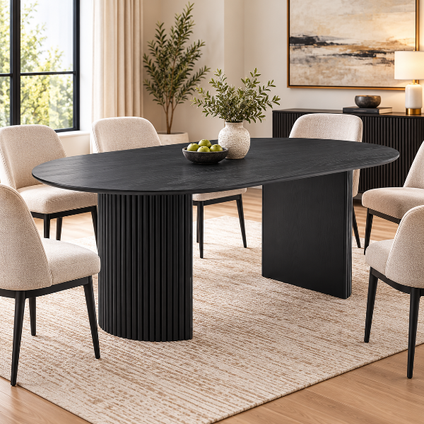 Fizzo Solid Wooden Dining Table With Knife-Edge Tabletop