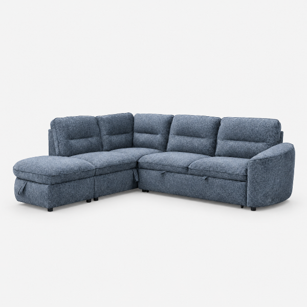 Stuart Blue Sleeper Sectional Sofa With Storage Chaise | Available In RHF/ LHF Configuration
