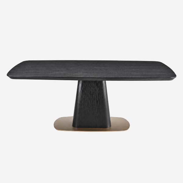 Ryaan Black Wooden Dining Table With Metal Base Plate