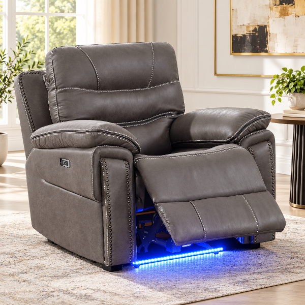 Alina Power Recliner Chair in Leathaire Upholstery - Dark Grey | Contemporary, Sleek, Comfortable &amp; Built to Last