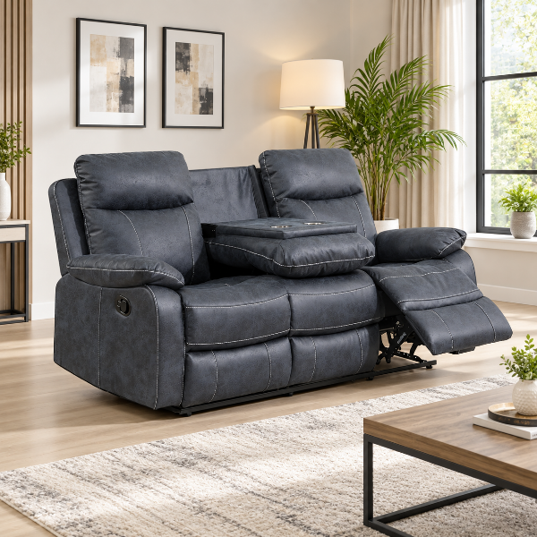 Velmor Manual Recliner Sofa in Fabric Upholstery - Blue | Timeless, Affordable, Comfortable &amp; Built to Last