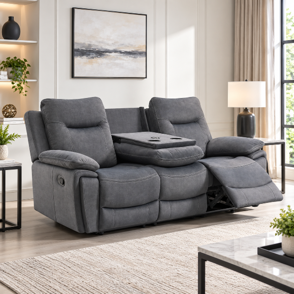 Calibre Manual Recliner Sofa in Fabric Upholstery - Grey | Modern, Stylish, Comfortable &amp; Built to Last