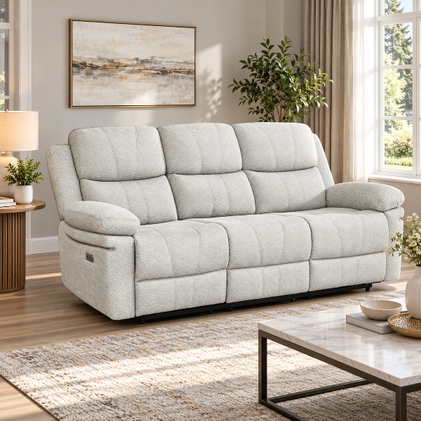 Menson Power Recliner Sofa in Fabric Upholstery - Beige