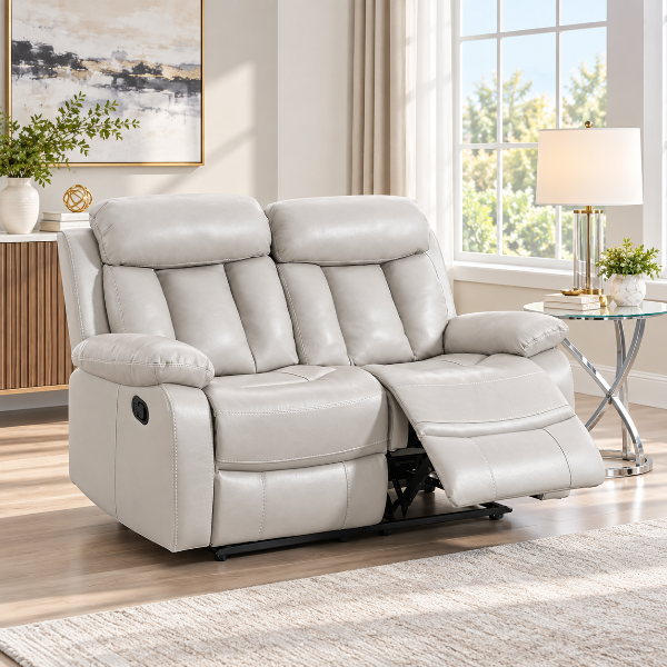 Stravelo Manual Recliner Loveseat in Leathaire Upholstery - Beige | Stylish, Timeless, Durable &amp; Comfortable