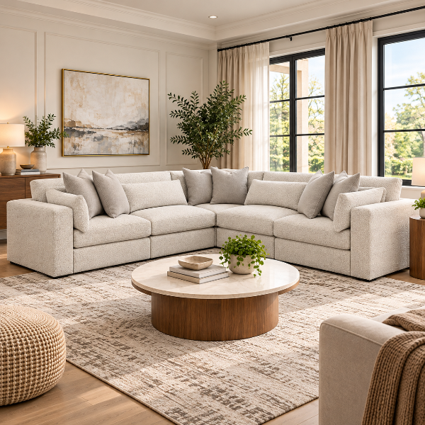 PC66004S17 Ashbourne Estate 5-piece Sectional Sofa In Fabric Upholstery - Snowstone | Signature Design By Ashley