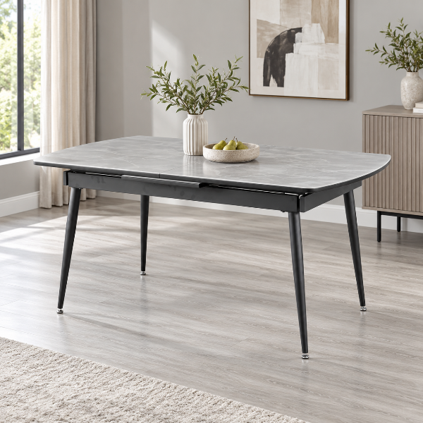 Suzi Metal Dark Grey Dining Table With Extension Leaf