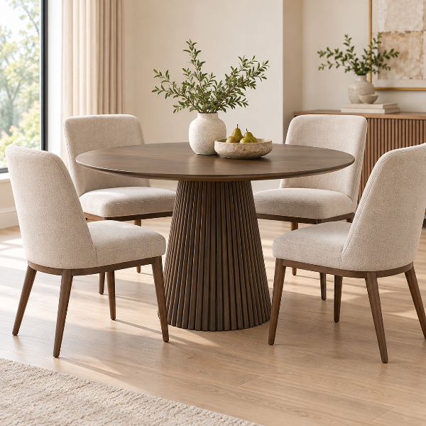 Bunit Solid Wooden Walnut Round Dining Table