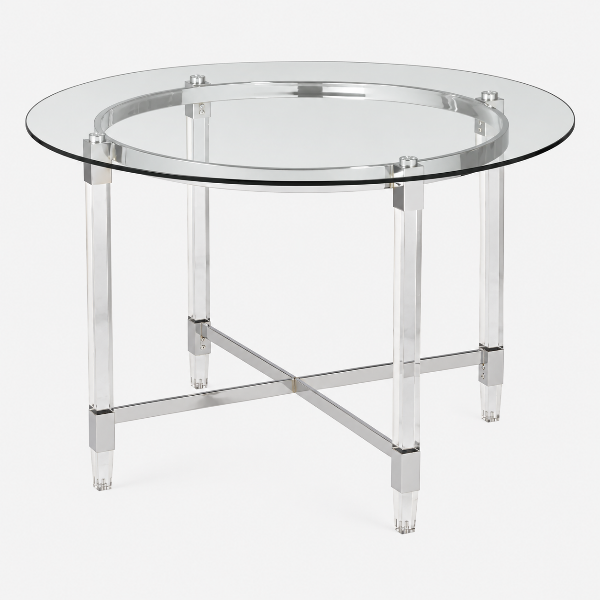 Vizk Tempered Glass Silver Dining Table With Metallic Base