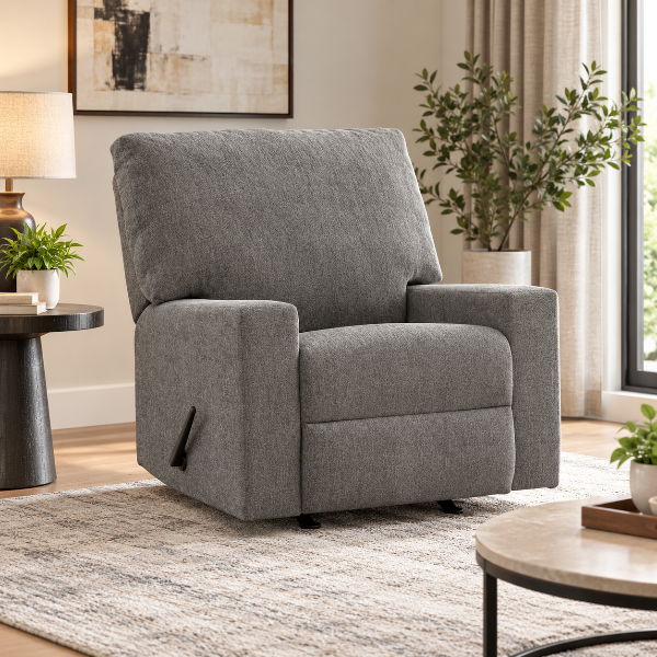 PC4840525 Clarington Rocker Recliner Chair In Fabric Upholstery - Greystone | Benchcraft By Ashley