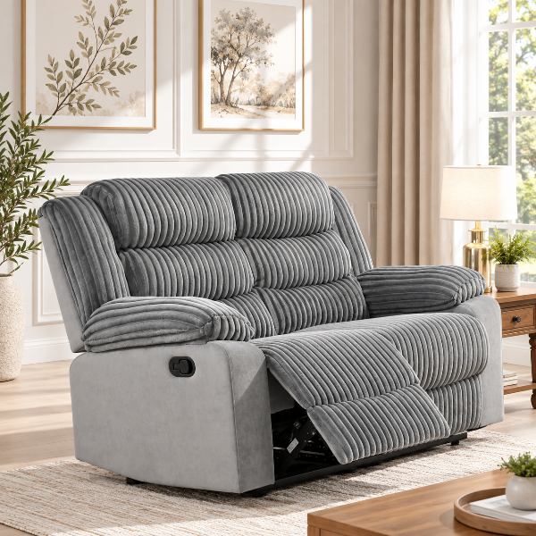 Nathan Manual Recliner Loveseat In Fabric Upholstery - Grey