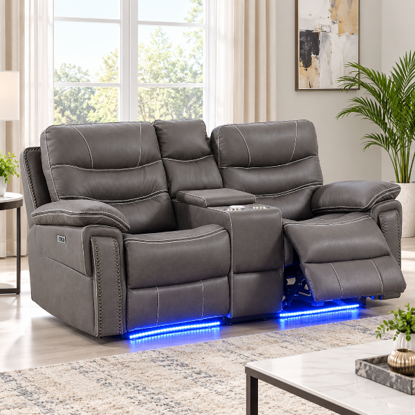 Alina Power Recliner Loveseat in Leathaire Upholstery - Dark Grey | Contemporary, Sleek, Comfortable &amp; Built to Last