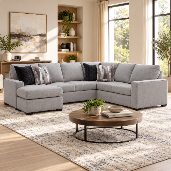 Lakepoint 2-Piece Fabric Upholstered Sectional Sofa With Chaise - Nickel | Benchcraft By Ashley