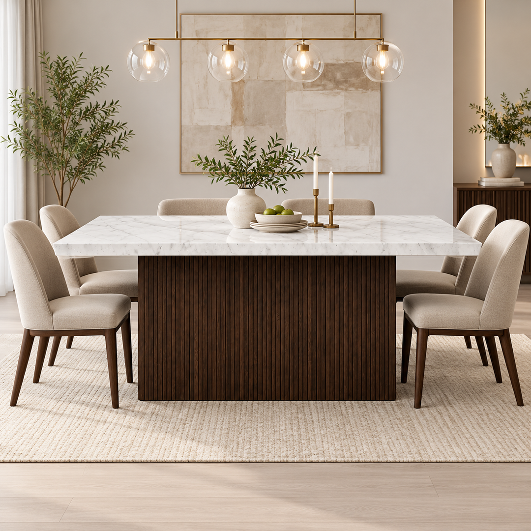 Fluk Wooden Dining Table With Marble Top - Espresso/ White