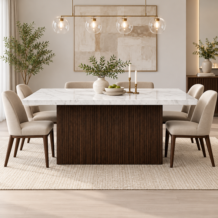Fluk Wooden Dining Table With Marble Top - Espresso/ White