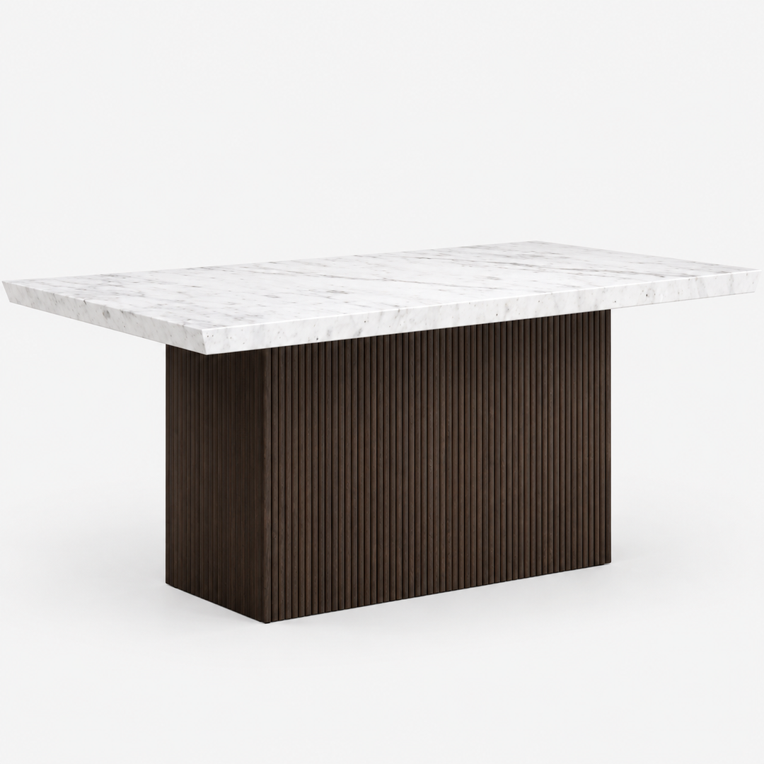 Fluk Wooden Dining Table With Marble Top - Espresso/ White
