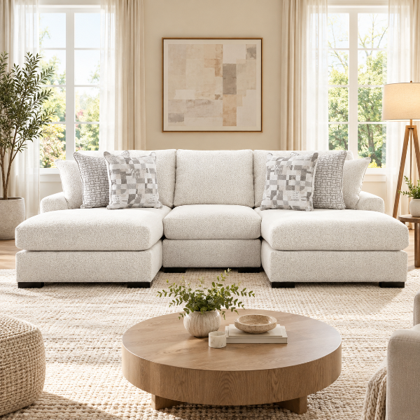 PC66906S7 3-piece Fabric Upholstered Sectional Sofa With Dual Chaise - Chalk | Signature Design By Ashley