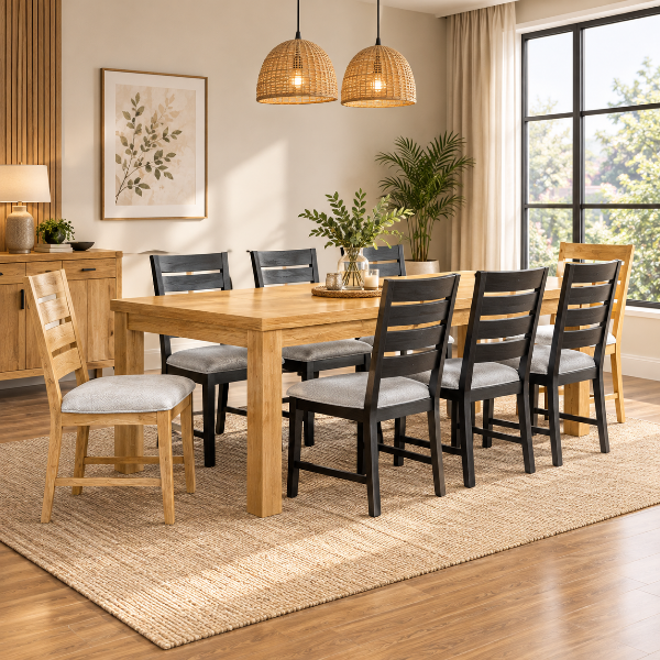 Nitte 9-Piece Dining Table Set With Extension Leaf - Oak/Black