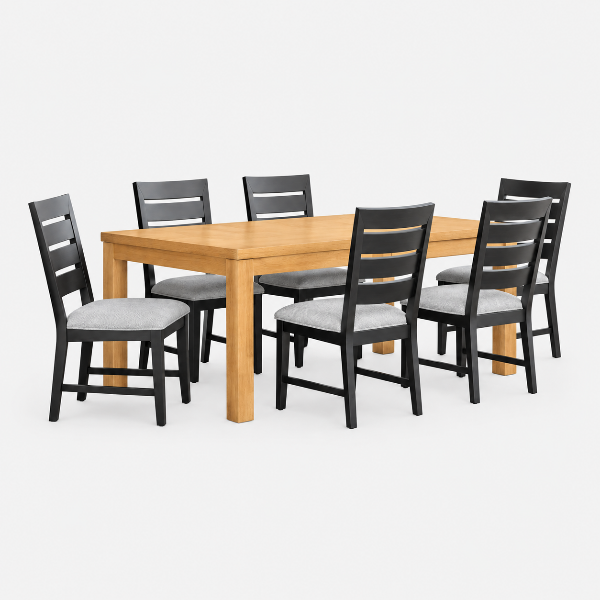 Nitte 7-Piece Dining Table Set With Extension Leaf - Oak/Black