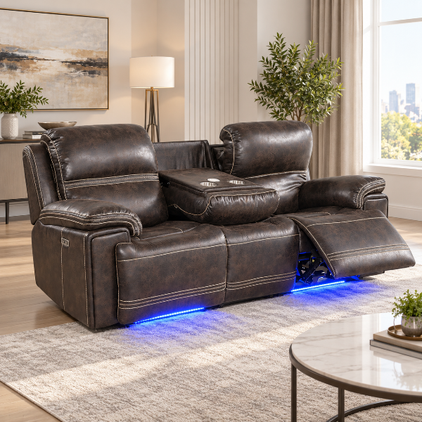 Valea Power Recliner Sofa in Leathaire Upholstery - Dark Brown | Timeless, Multifunctional, Durable &amp; Comfortable