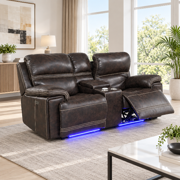 Valea Power Recliner Loveseat in Leathaire Upholstery - Dark Brown | Timeless, Multifunctional, Durable &amp; Comfortable